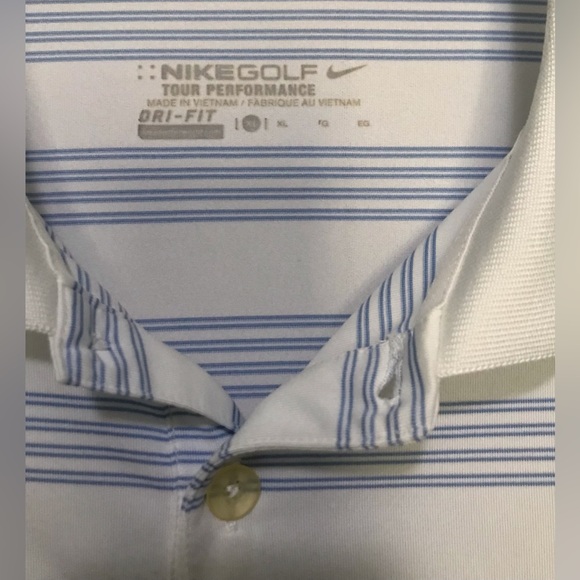 Nike Golf Tour Performance Mens XL Dri Fit White Blue Polyester Polo Shirt - Picture 3 of 6